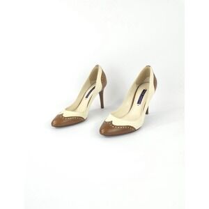 Ralph Lauren Purple Label Womens Size 6B Wingtip Heels Shoes Made In Italy Brown